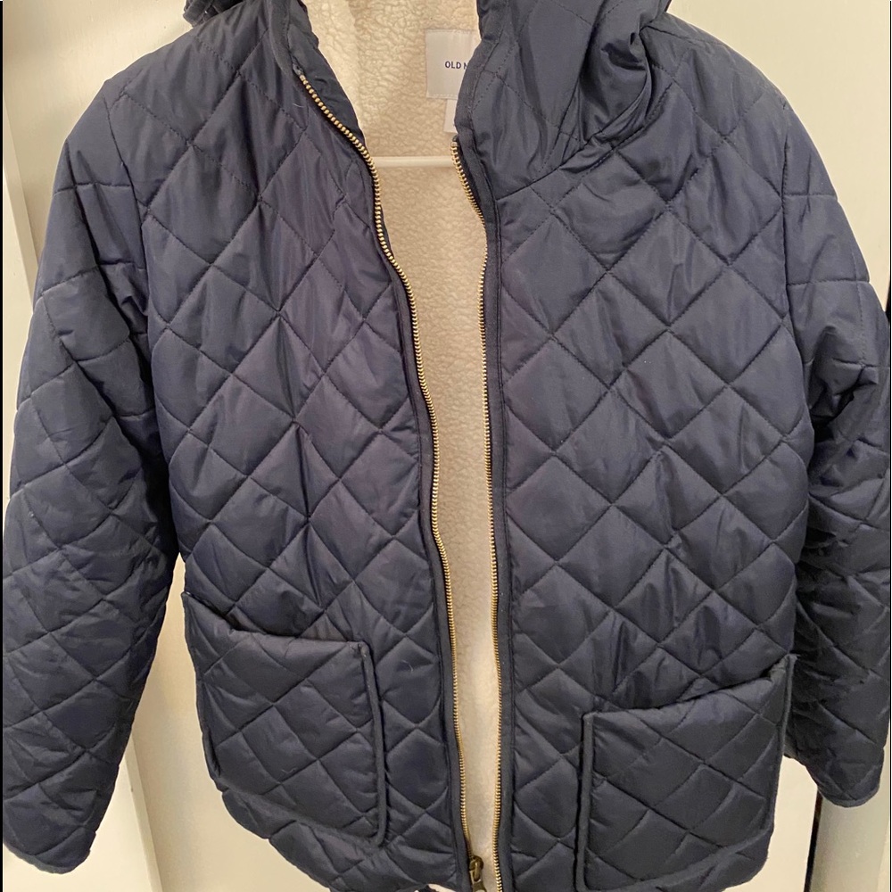 Old Navy Pleaded Navy Blue Sherpa Winter Coat